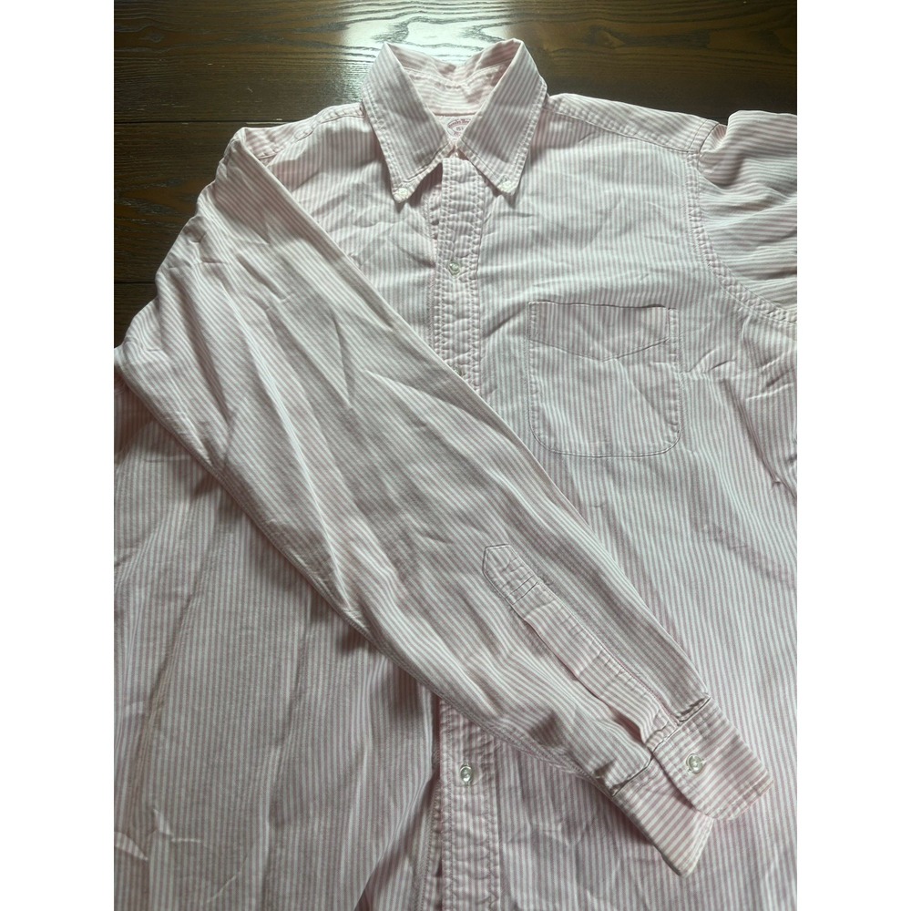 Brooks Brothers Makers Shirt Mens 15.5-4 Pink/White Stripes Long Sleeve Made USA